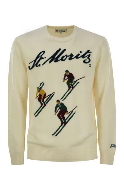 Mc2 Saint Barth St Moritz Wool And Cashmere Blend Jumper In Beige