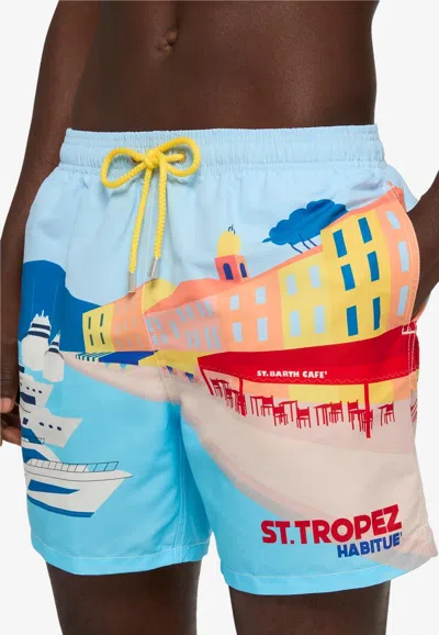 Mc2 Saint Barth St. Tropez Postcard Print Swim Shorts In Blue