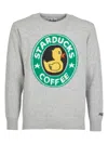 Mc2 Saint Barth Man Sweater With Starducks Coffee Print In Grey