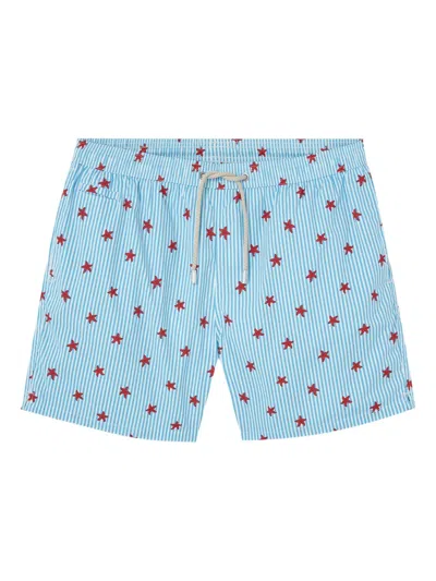 Mc2 Saint Barth Starfish-striped Swim Shorts In Blue