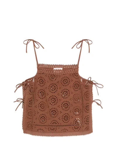 Mc2 Saint Barth Stephie Broderi-anglaise Tie-fastening Top In Brown