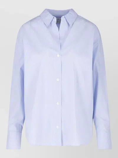 Mc2 Saint Barth Straight Shirt Long Sleeves Striped Collar Embroidered In Blue