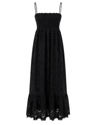Mc2 Saint Barth Strapless Midi Dress With Eyelet Pattern In Black