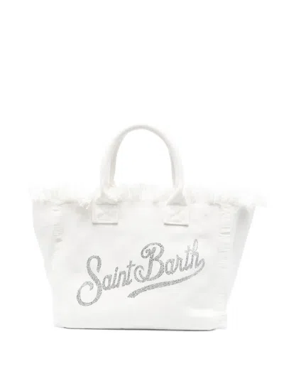 Mc2 Saint Barth Strass-embellished Frayed Tote Bag In Red