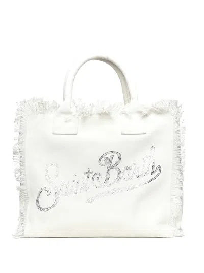 Mc2 Saint Barth Strass-embellished Frayed Tote Bag In White