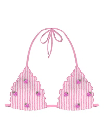 Mc2 Saint Barth Strawberry-print Ruffled Bikini Bra In Pink