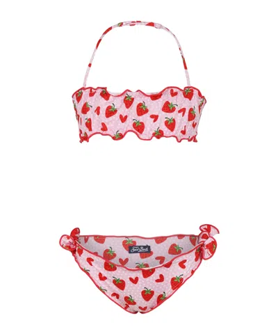 Mc2 Saint Barth Kids' Strawberry Print Swimsuit In Pink