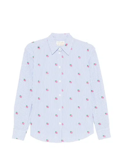 Mc2 Saint Barth Strawberry-embroidered Striped Shirt In Blue