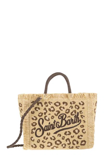 Mc2 Saint Barth Straw-effect Beach Tote Bag With Animal Print