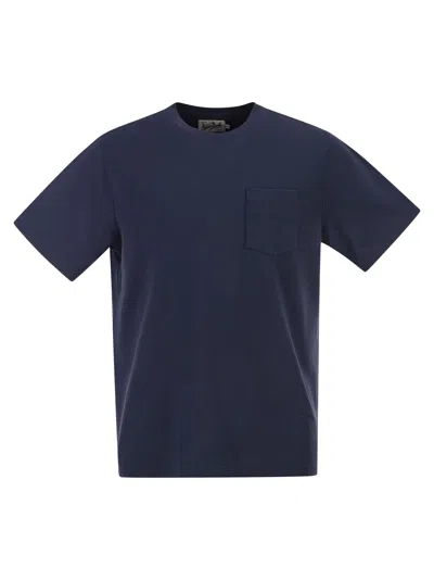 Mc2 Saint Barth Stretch Cotton Piqué T Shirt With Patch Pocket In Blue