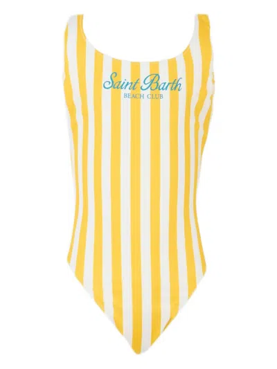 Mc2 Saint Barth Kids' Stripe Swimsuit In Yellow