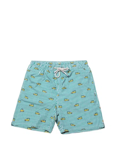 Mc2 Saint Barth Striped Car-motif Shorts In Blue