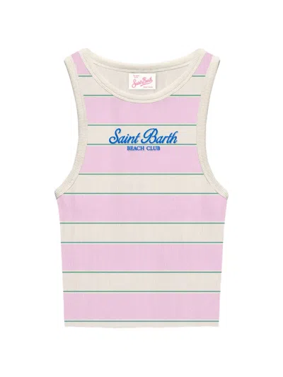 Mc2 Saint Barth Striped Chest Lettering Top In Pink