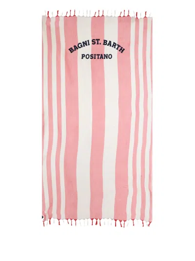 Mc2 Saint Barth Striped Cotton Beach Towel In Pink
