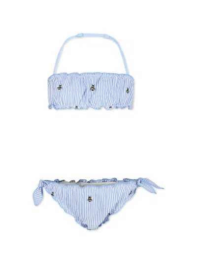 Mc2 Saint Barth Kids' Striped Cotton Bikini Set In Blue