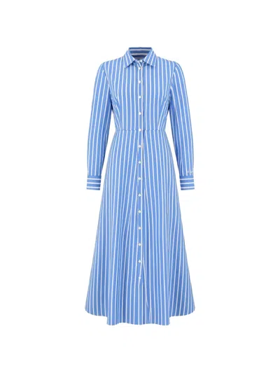 Mc2 Saint Barth Striped Cotton Midi Shirt Dress In Blue