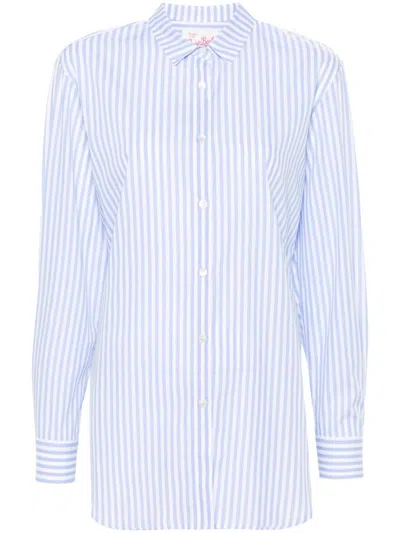 Mc2 Saint Barth Striped Cotton Shirt In Blue