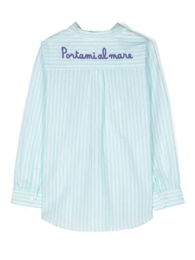 Mc2 Saint Barth Kids' Striped Cotton Shirt In Green