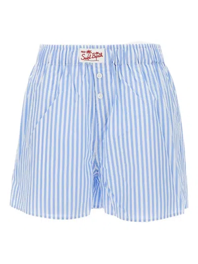 Mc2 Saint Barth Striped Cotton Shorts In Blue