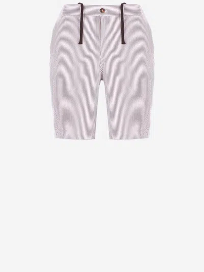 Mc2 Saint Barth Striped Cotton Shorts In Marrone
