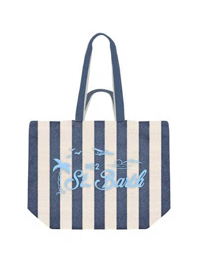 Mc2 Saint Barth Striped Cotton Tote Bag In Blue