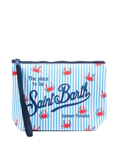 Mc2 Saint Barth Kids' Striped Crab Print Pouch In Blue