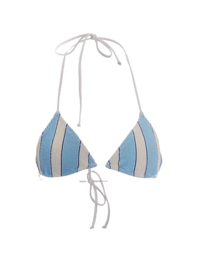 Mc2 Saint Barth Striped Crinkle Bikini Top In Blue