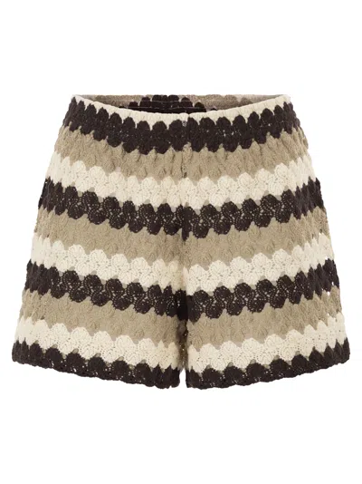 Mc2 Saint Barth Striped Crochet Lace Shorts In Multi