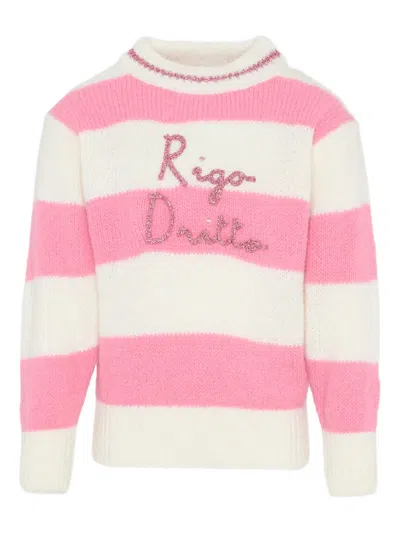 Mc2 Saint Barth Kids' Striped Embellished Sweater In White