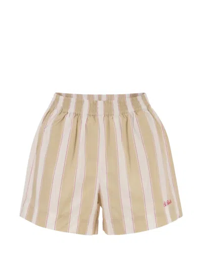 Mc2 Saint Barth Striped Embroidered Shorts In Neutral