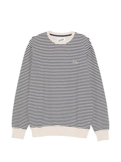 Mc2 Saint Barth Blue And Cream Striped Cotton And Linen Ponza Sweatshirt In Multi