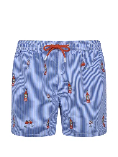 Mc2 Saint Barth Striped Embroidered Swim Shorts In Blue