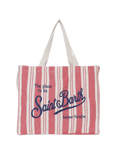 Mc2 Saint Barth Striped Embroidered Tote Bag In Red