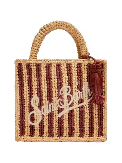 Mc2 Saint Barth Striped Embroidered Tote Bag In Brown