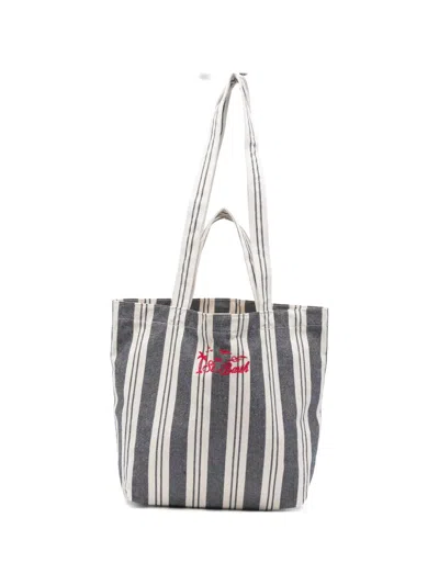 Mc2 Saint Barth Striped Embroidered Tote Bag In Gray