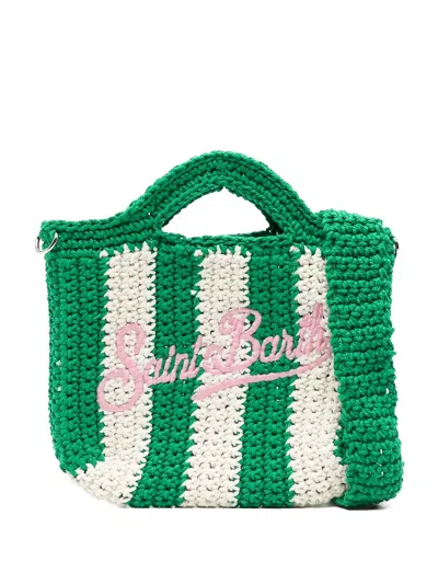 Mc2 Saint Barth Striped Embroidered Tote Bag In Green