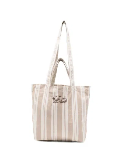 Mc2 Saint Barth Striped Embroidered Tote Bag In White