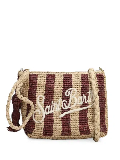Mc2 Saint Barth Striped Embroidered-logo Clutch Bag In Brown