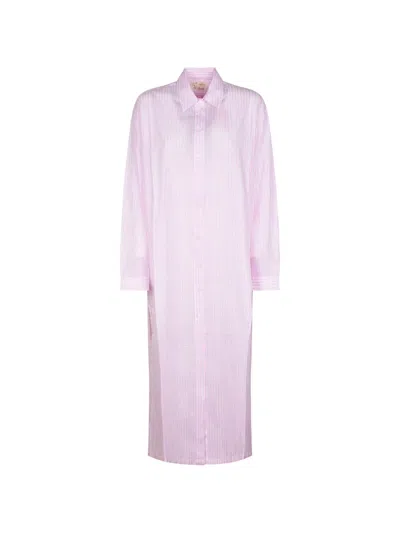 Mc2 Saint Barth Striped Embroidered-logo Shirt In Pink