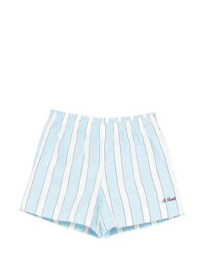 Mc2 Saint Barth Striped Embroidered-logo Shorts In Blue