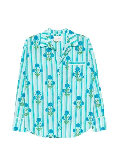 Mc2 Saint Barth Striped Floral-print Cotton Shirt In Blue