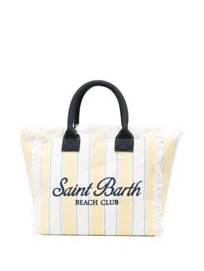 Mc2 Saint Barth Striped Frayed Beach Bag In White