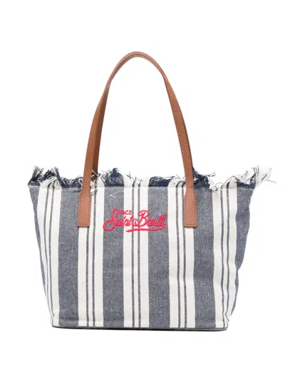 Mc2 Saint Barth Striped Frayed Tote Bag In Gray