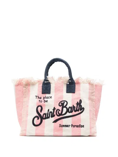 Mc2 Saint Barth Stripe-pattern Frayed Tote Bag In Orange