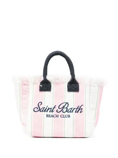 Mc2 Saint Barth Striped Frayed-edge Beach Bag In Pink