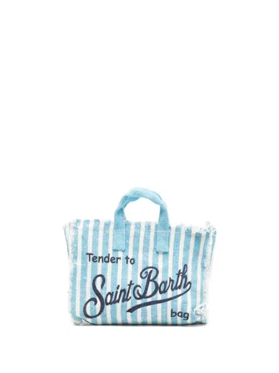 Mc2 Saint Barth Striped Frayed-edge Phone Bag In Blue
