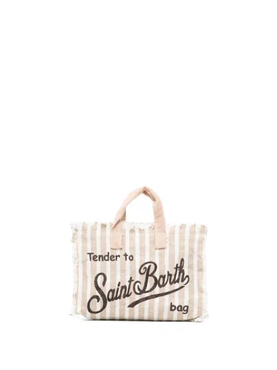 Mc2 Saint Barth Striped Frayed-edge Phone Bag In Neutral