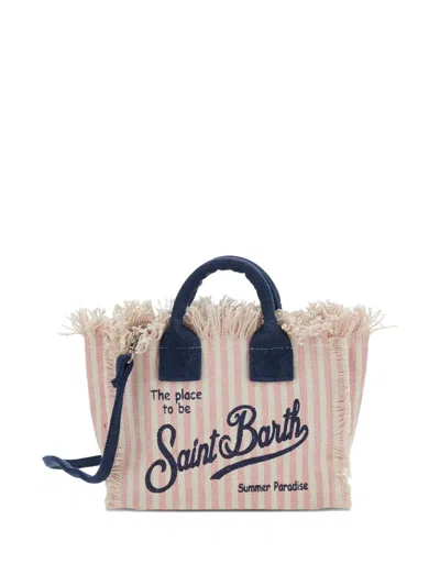 Mc2 Saint Barth Kids' Striped Frayed-edge Tote Bag In Purple