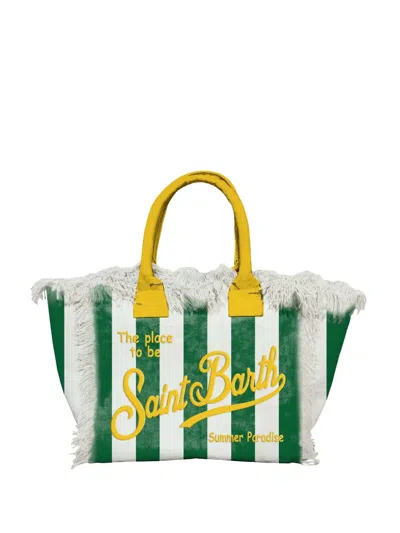Mc2 Saint Barth Striped Frayed-edge Tote Bag In White