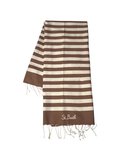 Mc2 Saint Barth Striped Fringed Beach Towel In Brown